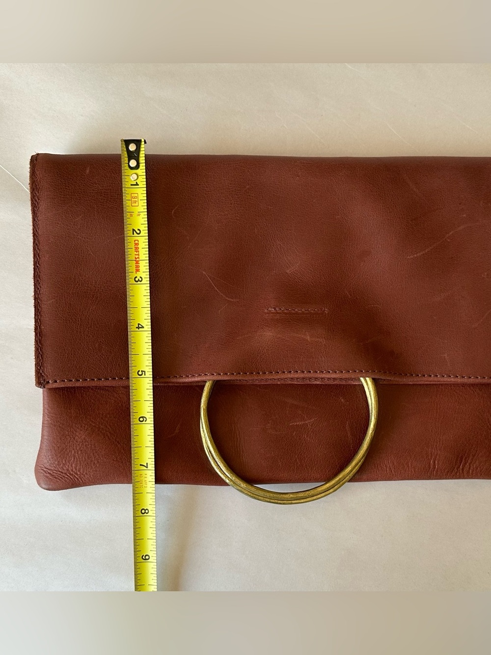 Parker Clay Nyala Foldover Clutch Leather Minimalist Envelope Bag Tan - Picture 5 of 14